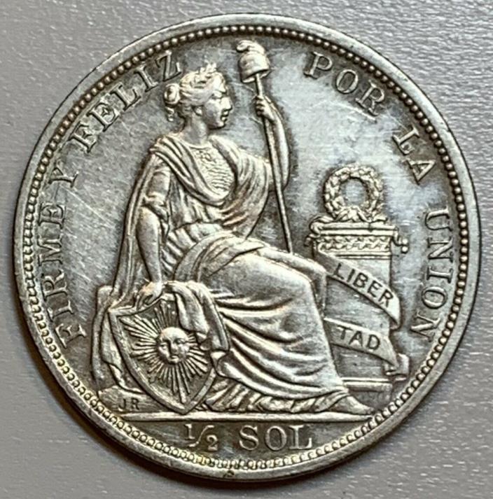 Peru 1914 1/2 Sol AU/BU .900 Silver ESTATE SALE