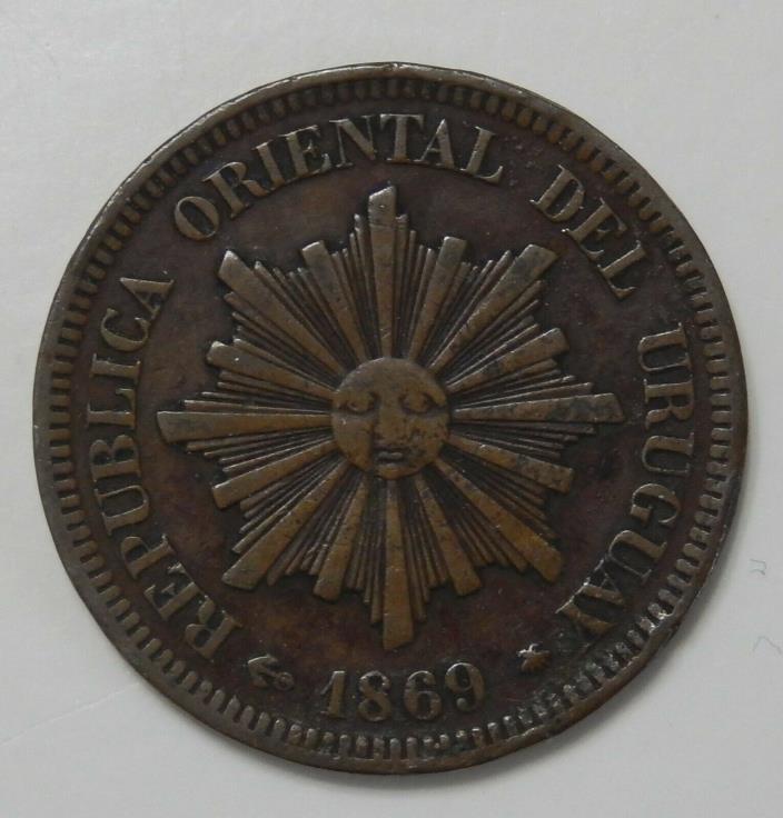 1869 Uruguay 2 Centensimos Bronze Coin