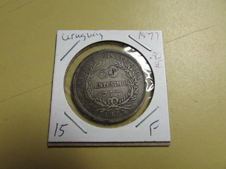 1877 A Uruguay 50 Centesimos .90 Silver