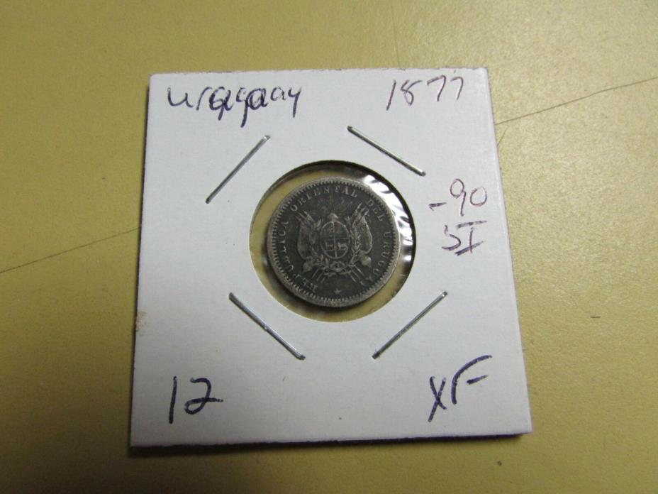 1877 A Uruguay 10 Centesimos .90 Silver