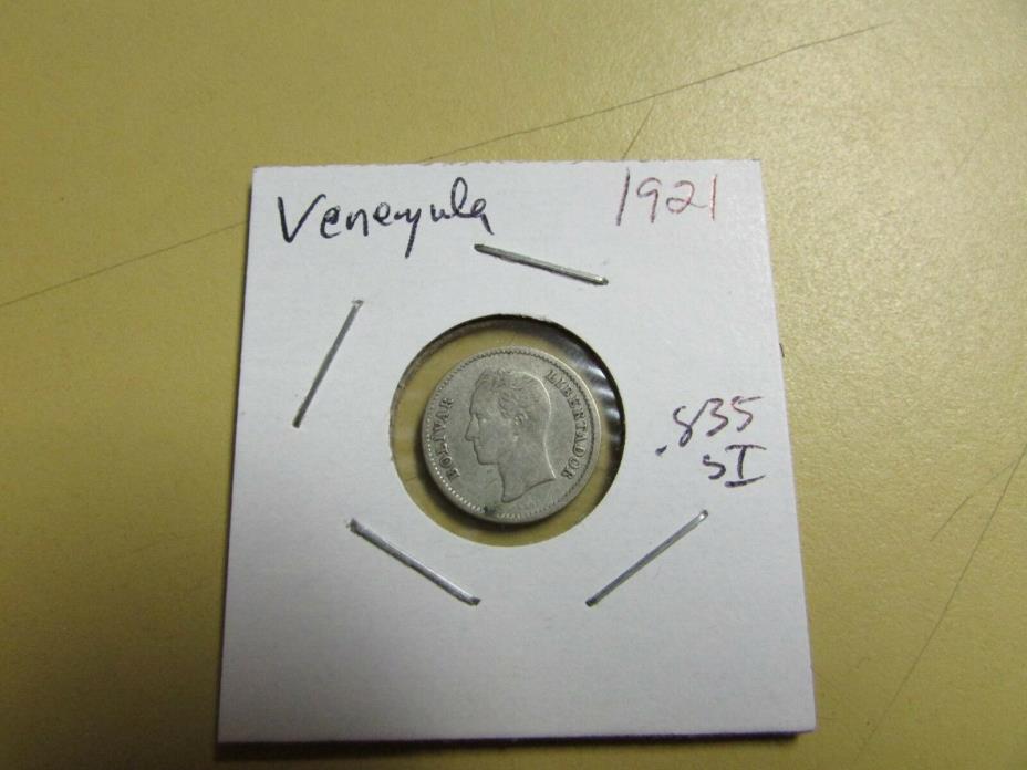 1921 Venezuela 25 Centimos Type Low 2 XF++++ .835 Silver