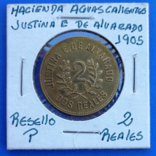 Venezuela Ficha de HACIENDA, Aguacaliente 1905 2 Reales. Countermarked P Nice AU
