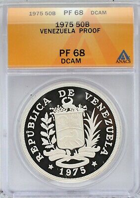 1975 Venezuela 1975 Silver 50 Bolivares Large Silver Armadillo Proof Coin PF 68