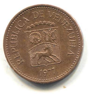 1977 Venezuela Five Centimos Coin - Copper Alloy - 5 Cents - Republica De