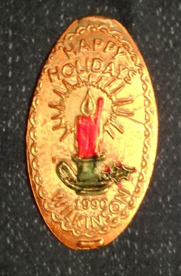 Happy Holidays elongated penny USA cent 1990 souvenir coin Candlestick