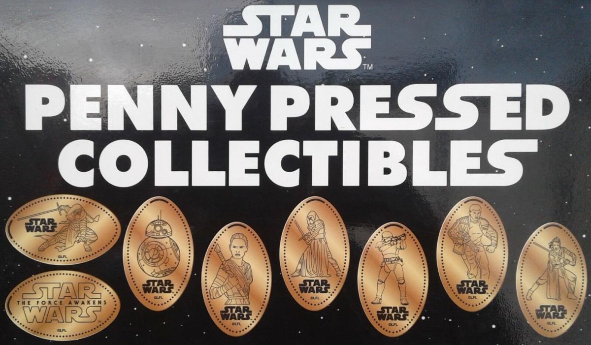 Star Wars Finn, Rey BB-8 & Kylo Ren Star Wars Complete Set Eight Pressed Pennies