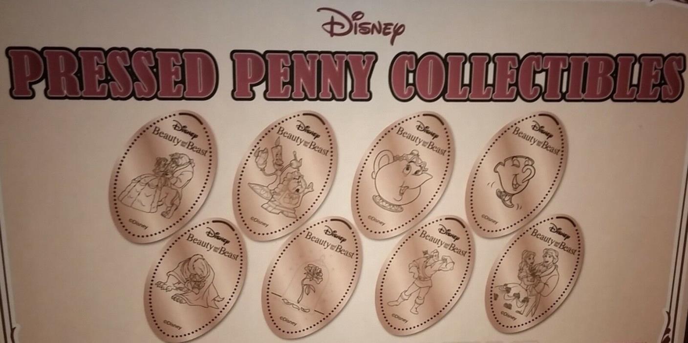 Beauty And The Beast Complete Set Of Eight Souvenir Pressed Pennies