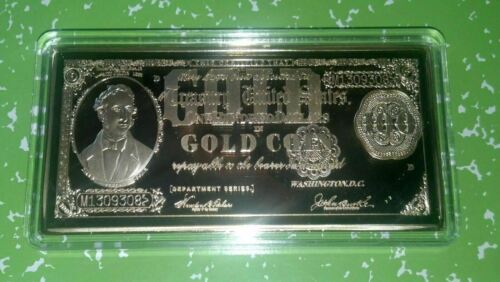 6 OZ $100 BENTON FEDERAL BANKNOTE GOLD PLATED BAR