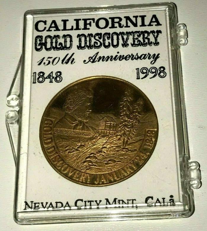CALIFORNIA GOLD DISCOVERY COIN ENCASED 1948-1998 NEVADA-CITY MINT ENGRAVED NICE!