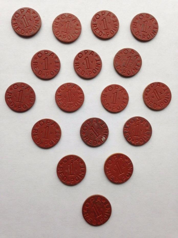17 Pieces - Rare Vintage - U.S. WWII OPA Red Point Ration Tokens
