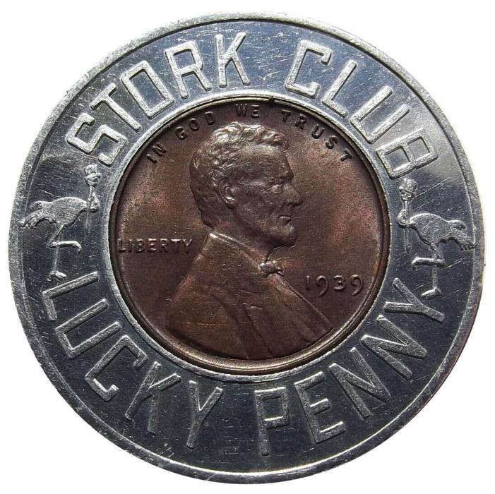 1939 Encased Good Luck Cent - Stork Club, NYC, Lucky Penny, 1930s