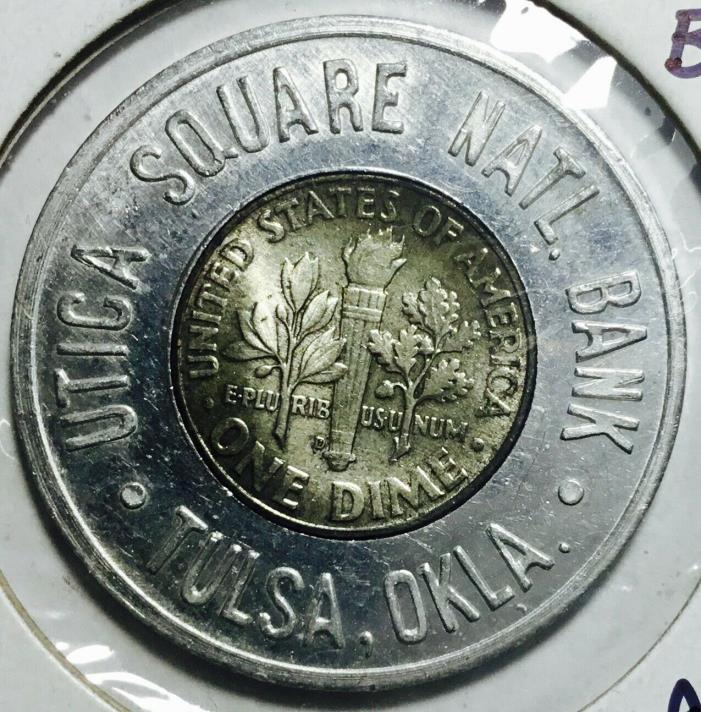 Utica Square National Bank Tulsa Oklahoma1963-D Encased Dime Lucky Coin OK UNC