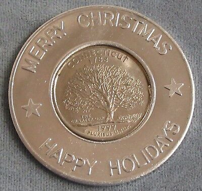 Encased 1999 Connecticut State Quarter in Merry Christmas Happy Holidays