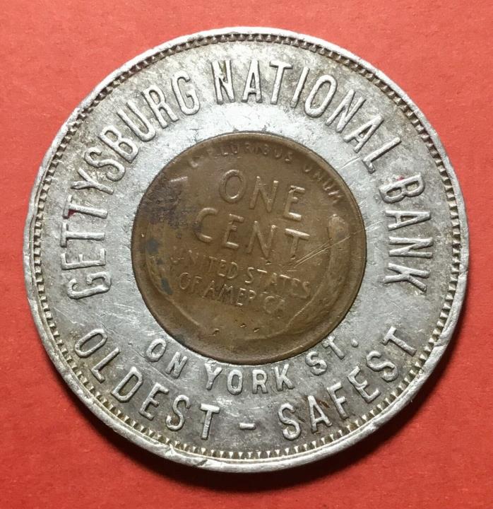 Gettysburg National Bank 1922-D Encased Cent Good Luck Token Pennsylvania PA