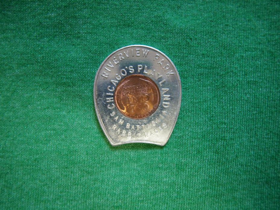 1947 Riverview Park Chicago's Playland Good Luck Encased Wheat Penny