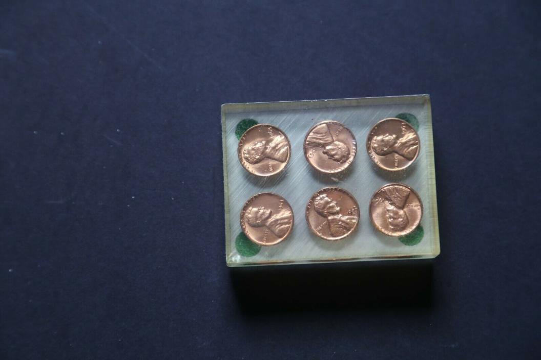 Penny Paper Weight-Six Pennies In Acrylic Slab