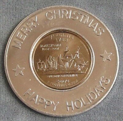 Encased 2000 Virginia State Quarter in Merry Christmas Happy Holidays