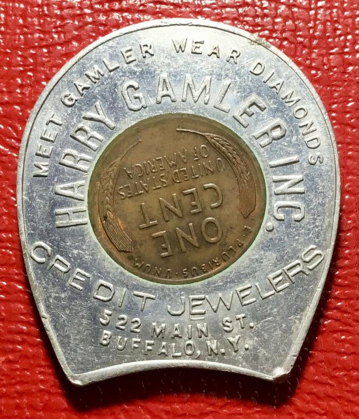 Harry Gamler Credit Jewelers Buffalo New York 1929 Encased Cent Good Luck NY