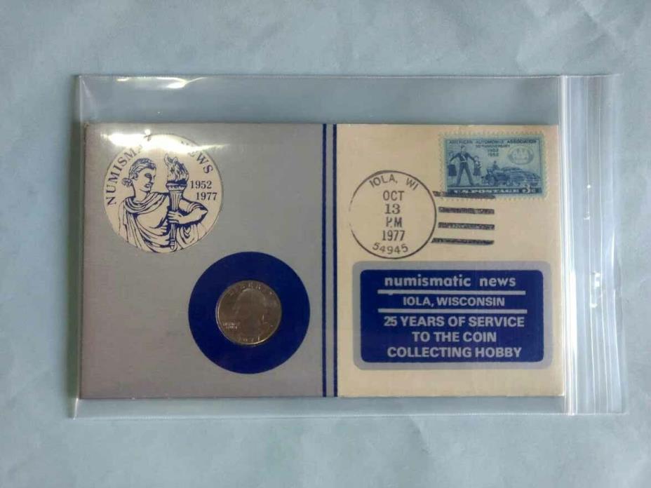 1952-1977 Numismatic News 25th Anniversary 1977-D Quarter Encased PM Envelope