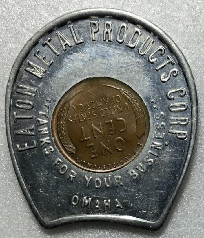 Eaton Metal Products Omaha Nebraska 1951-D Encased Cent Good Luck NE