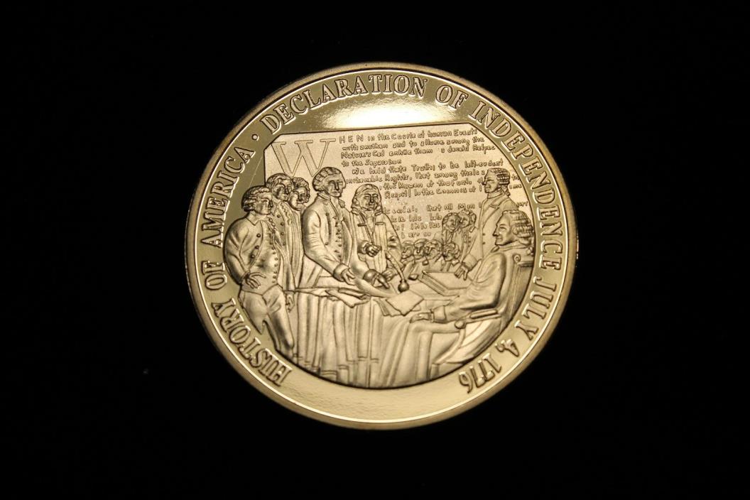 HISTORY OF AMERICA, DECLARATION OF INDEPENDENCE, GOLD COLOR FINISH COIN, 40 MM
