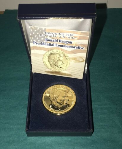 Ronald Reagan Presidential Commemorative 24K Gold Plated Bronze Medal Coin AHS