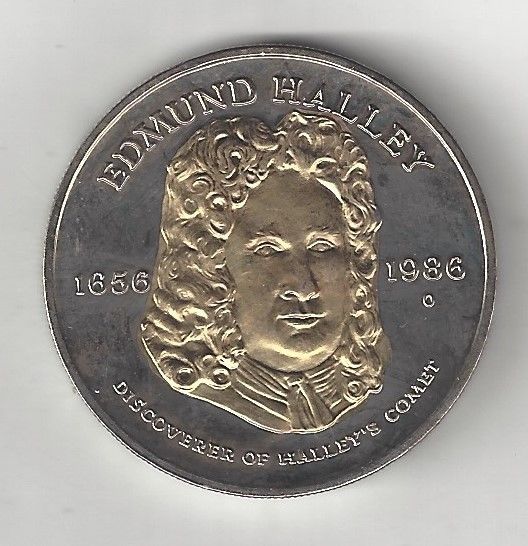 1986 EDMUND HALLEY HALLEY'S COMET COMMEMORATIVE SILVER GOLD PLATED COIN MEDAL