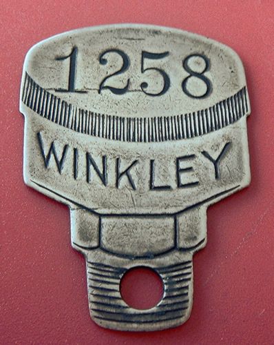 Rare Figural Tool Check Brass Tag: WINKLEY CO Detroit; Machine Oil Hole Covers