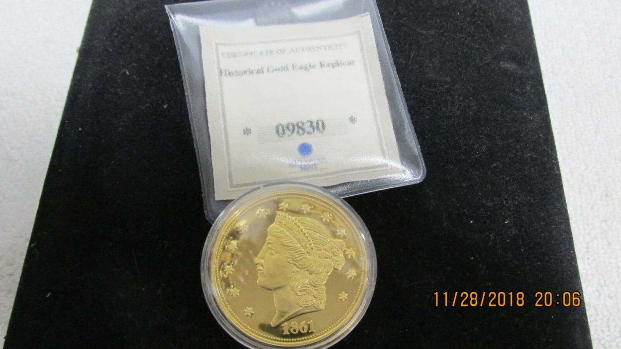 24K AMERICAN MINT 1861 GOLD DOUBLE EAGLE COMMEMORATIVE COIN with COA.