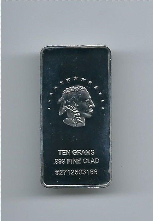 Indian Head - 10 Grams .999 Fine Silver Clad Bar
