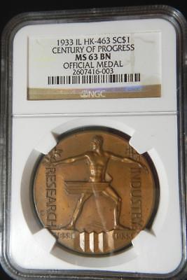 1933 Chicago Century of Progress Official Medal HK-463 NGC MS63 BN