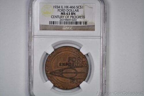 1934 Ford Exposition Token IL HK466 NGC MS63 BN Century of Progress Medal 13454