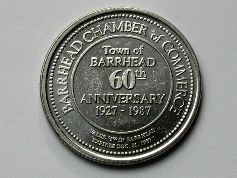 Barrhead Alberta CANADA 1927-1987 Trade DOLLAR Token Town Coat of Arms/60th Year