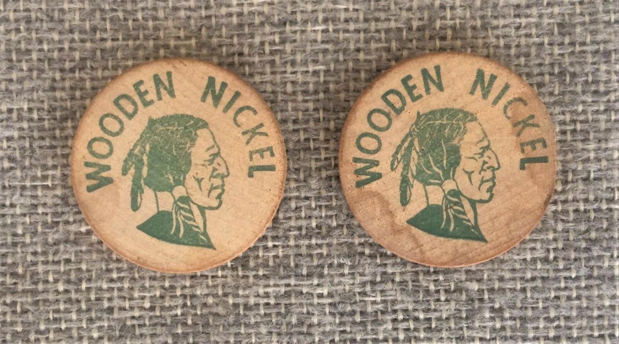 Vintage Lot of 2 Wooden Nickels Citizens Bank Richardson,Texas Free Shipping