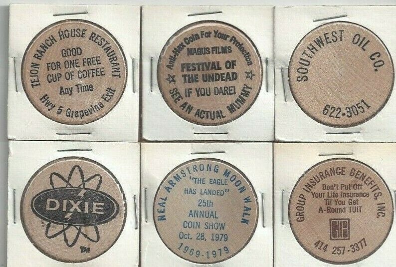 Wooden Nickle Collection Lot of 6