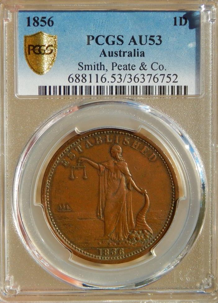 RARE Australia 1 Penny 1856 Smith Peate Sydney NSW PCGS AU53 Tn# 211 Token Coin