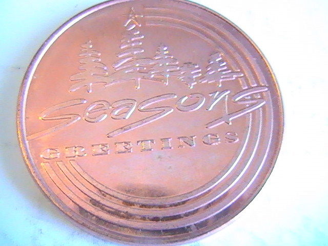 ROUND Seasons Greetings John 3:16 1 oz AVDP .999 Copper Round