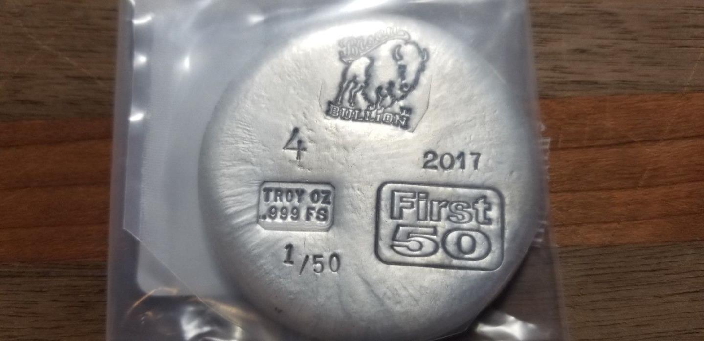 2017 Bison Bullion First 50 4oz 999 Poured Silver Round Serial #1