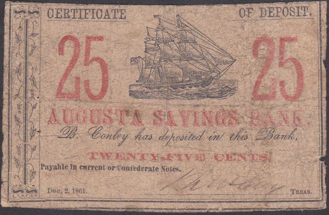 Augusta Savings Bank of Augusta, Georgia Twenty-five Cents