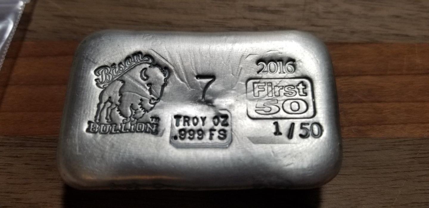2016 Bison Bullion First 50 7oz 999 Poured Silver Bar Serial #1