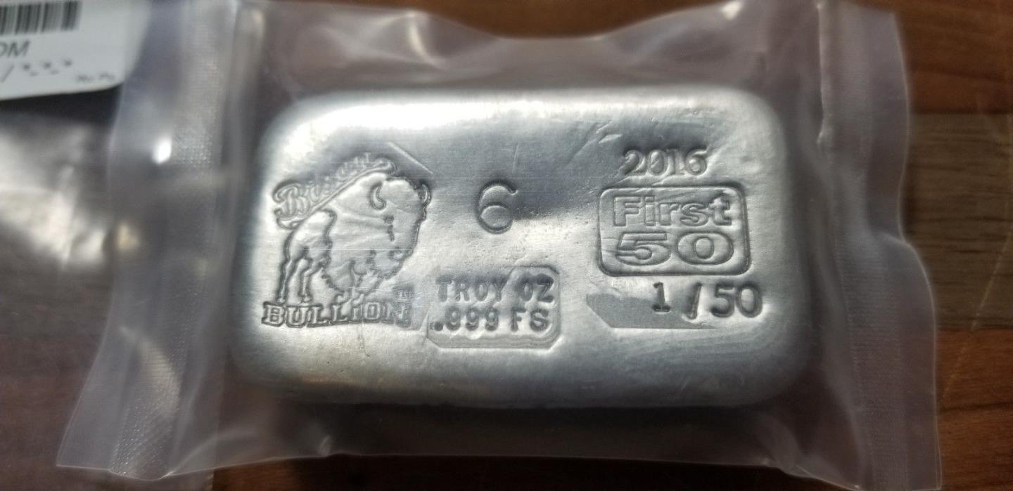 2016 Bison Bullion First 50 6oz 999 Poured Silver Bar Serial #1