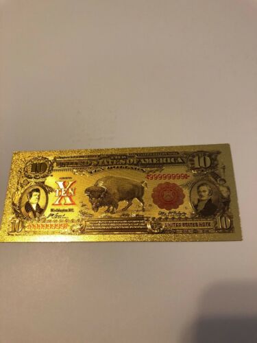 1901 Year Usd $10 Dollar Bill Banknote Colored Printing Gold Foil Banknotes