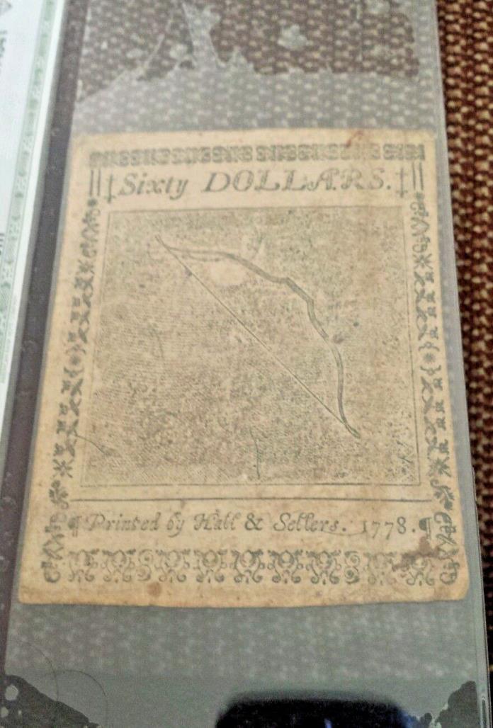 Sept 26, 1778 $60 DOLLAR US CONTINENTAL CURRENCY BOW NOTE ABOUT UNCIRCULATED