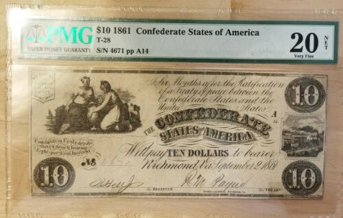 T-28 pp A14 $10 1861 Confederate Paper Money PMG Very Fine 20 - Hoyer & Ludwig