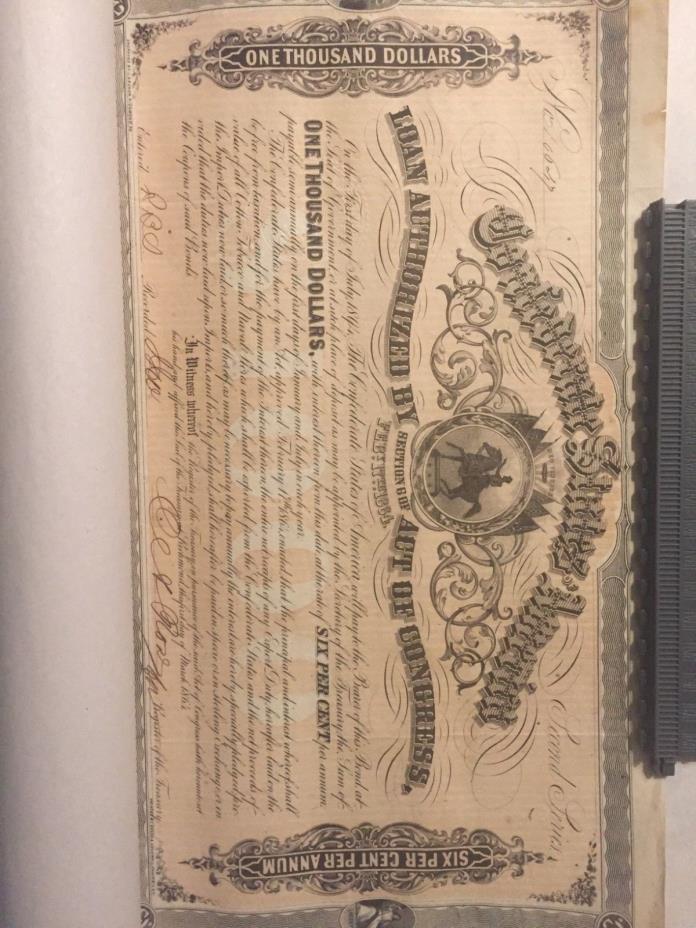 Feb 17 1864 $1,000 Confederate States of America Bond, 60 of 60 Coupons Attached