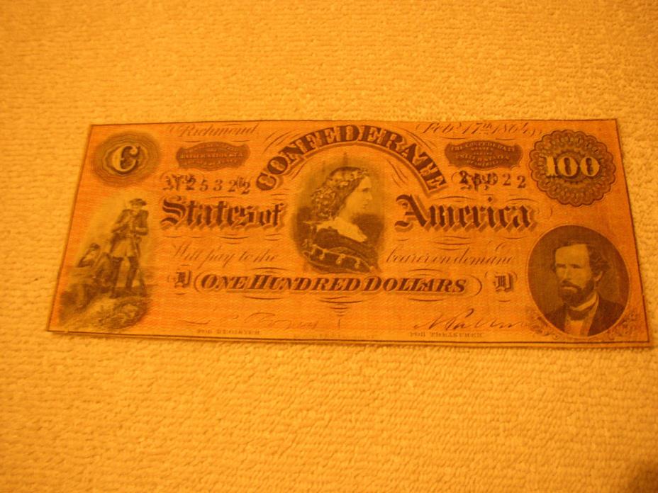 $100 Confederate note 1864