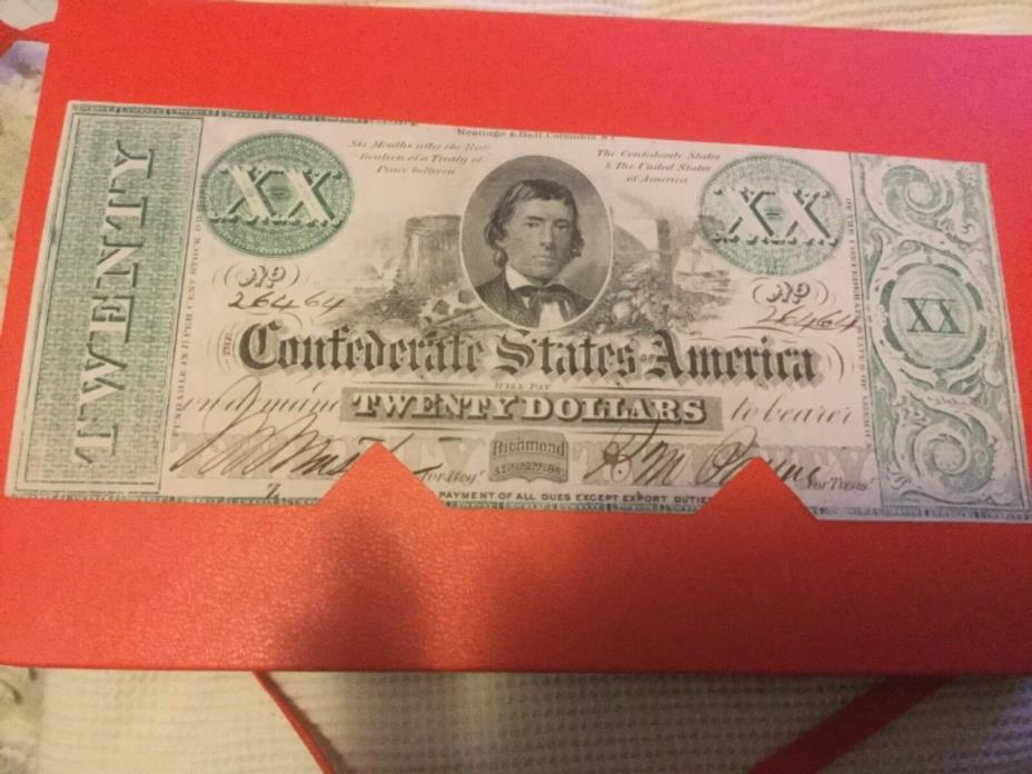 1861 $20 Confederate Note T-21 AU cut cancelled