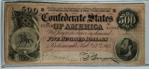 1864 $500 Dollar Bill Richmond Confederate States Civil War Currency Paper Money