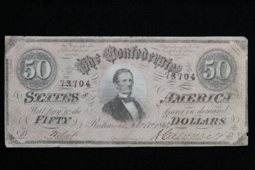 1864 CSA $50 Confederate Currency T-66 2 Series VF