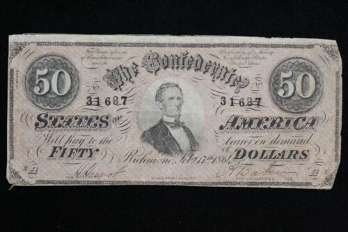 1864 CSA $50 Confederate Currency T-66 1st Series
